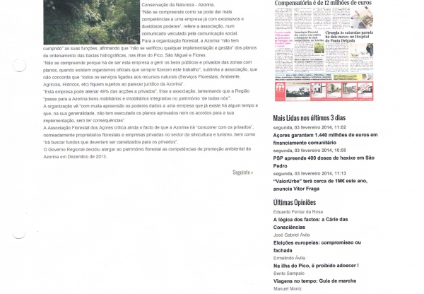 Associação Florestal do Açores contra a delegação de mais competências à Azorina